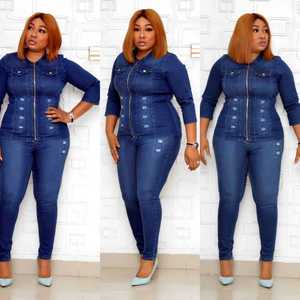 Venta caliente traje de moda mujer chaqueta de mezclilla pantalones traje de gran tamaño madre Denim conjunto deshilachado a mano - Product Image 3