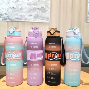 Bouteille d'eau sport en plastique dégradé de 1L avec marqueur de temps, idéale pour la gym et la <span class=keywords><strong>motivation</strong></span> estivale - Product Image 1