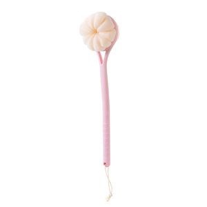 Flower Shape Long-handled <b>Bath</b> Brush With <b>Sponge</b> And Bristles For Back Scrubbing Shower Use Beige Pink Color - Product Image 5