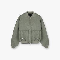 Ensemble cargo bomber personnalisé en tissu délavé pour homme, coupe oversize, avec poches à rabat et bouton-pression, col et poignets côtelés, pantalon à genou montant, 2 pièces, sur mesure, OEM ODM