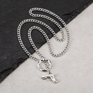Collier Pendentif Pistolet GANG en Acier Inoxydable pour Hommes et Femmes, Breloque Arme Audacieuse, Chaîne Curb Hip-hop, Bijoux Streetwear, Étanche, Cadeau - Product Image 6