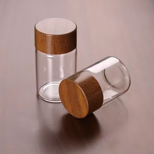 korean mini 15ml 30ml wood grain lid round small bottles for spices glass containers for food storage