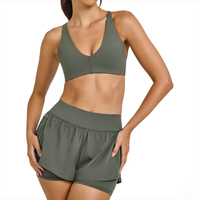 Produsen CustomSet Bantalan Dapat Dilepas Logo Depan Yoga Fitness Gym Lari Crop Top Dukungan Tinggi Bernapas Renda Olahraga