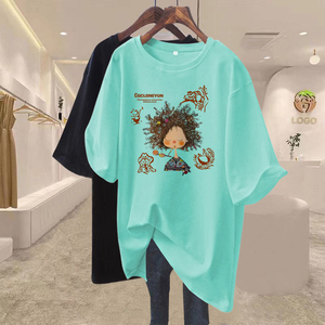 Women's Oversized Cotton T-Shirt with Cartoon Ethnic Print | Loose Fit Casual <strong>Top</strong> for Summer |Soft Cotton Loose Fit Tee for - Product Image 2