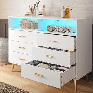 أثاث غرفة نوم 6 أدراج بيضاء مع خزانة ملابس led miroir - Product Image 3