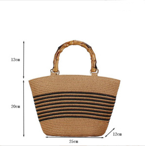 Straw Rectangle Waterproof <b>Storage</b> <b>Basket</b> with Bamboo Handle Fashion Multi-Purpose Beach Use 25x20x12cm - Product Image 1