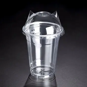 Recipiente para bebidas frías de plástico desechable no tóxico transparente de alta calidad con tapas planas de cúpula