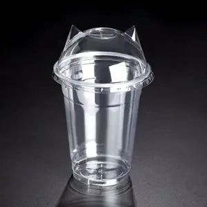 Kubbe düz kapaklı yüksek kaliteli şeffaf toksik olmayan tek kullanımlık plastik içecek bardağı soğuk içecek kabı