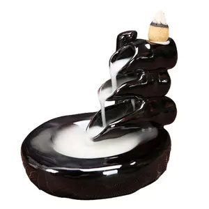 Hot Sale Black Smoke Waterfall Backflow Incense Burner With 3 Layers For Table Top Decoration