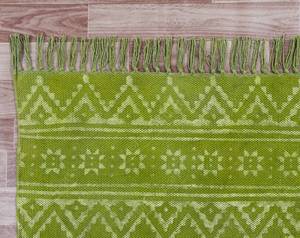 Tapis en coton biologique vert, imprimé vintage, fait main, avec pompons, tapis de sol bohème, décoration intérieure - Product Image 5