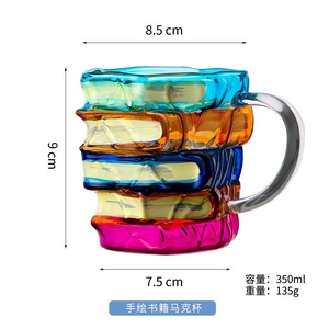 Nuovo dipinto 350ml tazza da caffè in vetro a forma di libro unico carino in 3D libro dipinto che impila il latte tazza di vetro per tè con manico - Product Image 5