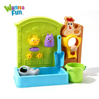 Meja Bermain Pasir & Air Plastik 2-in-1 WANNA FUN, Set Permainan Sensorik Memancing & Menjatuhkan Telur untuk Anak-anak, Permainan Luar Ruangan Musim Panas untuk Balita