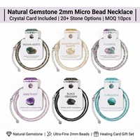 Collier de perles micro-facettées en pierres précieuses naturelles de 2 mm, coffret cadeau de cartes de guérison en cristal, Fluorite Améthyste, 20+ pierres ultra-fines, OEM