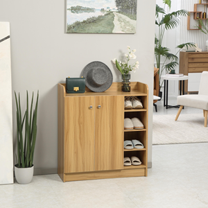 <span class=keywords><strong>Armoire</strong></span> à chaussures en bois moderne et peu encombrante, pouvant accueillir 12 paires, avec 4 étagères ouvertes, 83x30x90 cm, brun clair. - Product Image 2