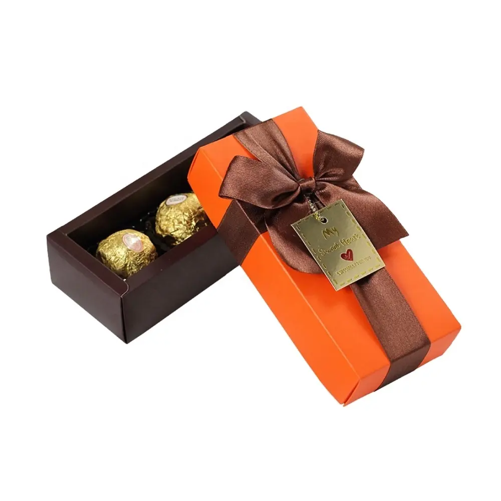 custom small sweet chocolate packing box Valentine's Day luxury Recycled 3 grain candy paper chocolate gift box with ribbon tie