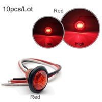 Feu de position latéral rond rouge ambre LED 12V 3LED 3/4 pouces étanche pour camion remorque, avec configuration à 3 fils, fonction haut/bas