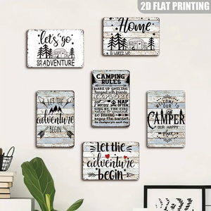 Insegna in Metallo 'Andiamo <span class=keywords><strong>a</strong></span> Fare un'Avventura' Design Vintage con Camper e Albero di Pino, Decorazione da Parete per Campeggio, Cabina e Parco RV - Product Image 3