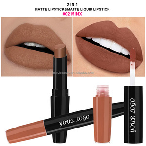 2 en 1 Kit de maquillage pour les lèvres Vente en gros Personnalisé Moist Lipgloss Waterproof Soft Nude Vegan Smooth Creamy Matte Lipstick - Product Image 4