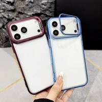 Coque de téléphone transparente en TPU PC avec support métallique pour appareil photo et pare-chocs en acrylique pour iPhone 18 17 16 15 Pro Max Air Plus
