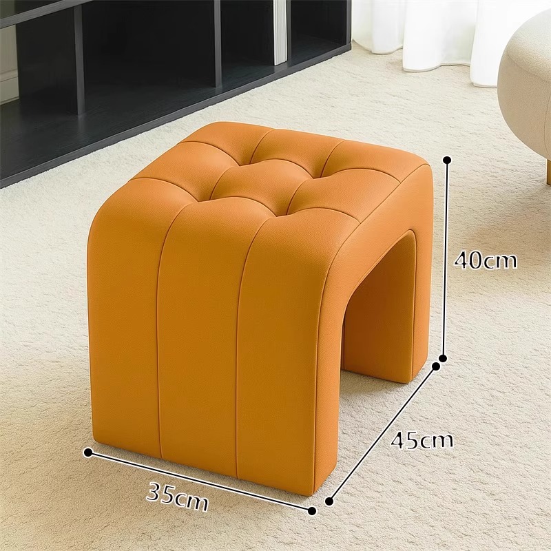N tabouret en cuir grand orange [40cm de haut]