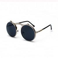 Lunettes de soleil classiques rétros pour hommes et femmes, Steampunk, monture métallique ronde, rabattable, lentille rouge océan, CC1060