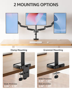 Support de bureau pour 3 moniteurs, bras triple pour ordinateur avec ressort à gaz, jusqu'à 27 pouces - Product Image 6