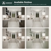 Meuble de cuisine modulaire avec portes en acrylique, aménagement contemporain en îlot central, dimensions personnalisées, boîtes de rangement en MDF et tiroirs à fermeture amortie