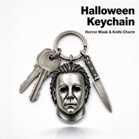 Porte-clés Masque d'horreur d'Halloween, Pendentif Parodie Cartoon, Accessoires pour Sac à Dos d'Étudiant, Cadeaux de Fête