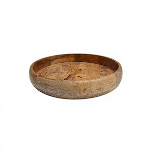 Bol de service rond en bois, plateau de service en bois naturel, bol décoratif pour dîner, vaisselle de cuisine - Product Image 1