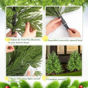 Pin de Norfolk artificiel de Noël LED de 27 pouces avec piquet de sol facile à pousser Faux Noël Décoration intérieure extérieure de Noël - Product Image 2