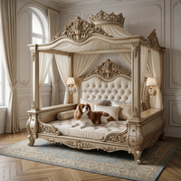 Lit de luxe pour animaux de compagnie, canapé-lit pour chien en bois massif de style baroque, velours capitonné, mobilier design pour animaux de compagnie pour villa et hôtel