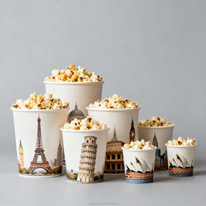 Secchiello per <span class=keywords><strong>Popcorn</strong></span> in Carta Biodegradabile Ecologica ad Alta Capacità 64oz 150oz con Coperchio Bianco Logo Personalizzato Sicuro per Alimenti per Serate Cinema - Product Image 1