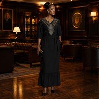 Abaya longue perlée en polyester à col en V et manches longues, grande taille, vente en gros d'usine, pour femmes, tenue traditionnelle islamique Aïd 2026