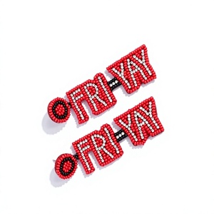 Pendientes de CRYSTAL CRAFT Hechos a Mano con Cuentas Rojas Bordadas para Mujer, Patrióticos para el Día de los Caídos, Material de Tela Naranja, Blanca y Azul - Product Image 1