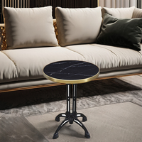 Table à Dîner Ronde d'Extérieur en Fer Forgé et Plateau d'Ardoise Noire, Luxe Raffiné, pour Restaurant, Café, Bar, Balcon ou Jardin – En Vente