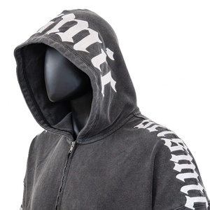 Sweat à capuche vintage surdimensionné en coton lourd délavé à l'acide avec fermeture éclair personnalisée TOPSHOW pour hommes - Product Image 4
