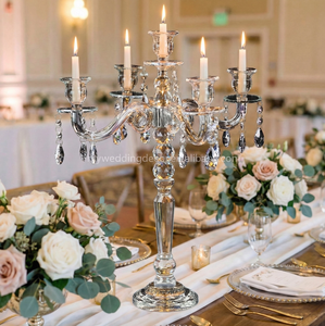 K62My Decoración para Eventos de Boda, Candelabro Moderno de Cristal Transparente de 5 Brazos con 5 Cabezas, Centro de Mesa para Boda con Tamaño Personalizable - Product Image 1