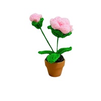 Bunga Mawar Rajutan Tangan dari Wol, Pot Kecil, Hiasan Bunga Buatan, Bunga Palsu, Tanaman Hijau Buatan, Mawar Buatan Tangan
