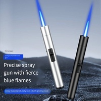 Allume-gaz portable haute puissance pour l'extérieur, en métal, rechargeable, coupe-vent, au butane, avec bouton d'allumage pour le camping, le barbecue et la cuisine
