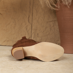 <span class=keywords><strong>Stivali</strong></span> 2024 Vintage in pelle scamosciata da <span class=keywords><strong>Cowboy</strong></span> occidentale da donna Retro a punta a forma di V Slim tacco grosso fino al ginocchio lungo invernale per donna - Product Image 3