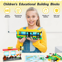 Ensemble de blocs de construction en plastique de 40 pièces pour modèles de véhicules urbains, autobus scolaires jaunes, stations et véhicules publics à un étage, jouets DIY