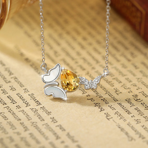 Collier papillon en nacre et pierres naturelles, argent sterling 925, pierres précieuses colorées taille poire 6*8mm, vente en gros (lot de 9) - Product Image 5