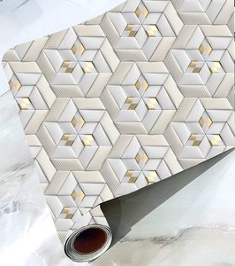 UDK <strong>White</strong> Geometric Pattern PVC <strong>Wallpaper</strong> with Self-Adhesive and Deep <strong>Embossed</strong> Waterproof Design for DIY Home Decoration - Product Image 3