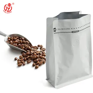 Bolsas de café de papel Kraft personalizadas, bolsa de embalaje de alimentos con cierre hermético, bolsa de granos de café negro de fondo plano, 250g con válvula y cremallera