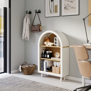 Libreria ad Arco Piccola con Ripiani Bianchi Effetto Legno, Mobile Moderno a 3 Livelli per Casa, Ufficio e Soggiorno - Product Image 1