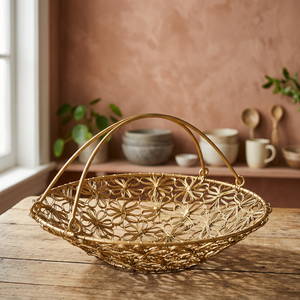 Panier de rangement rond en métal, design rustique tressé fait main, organisateur de salon, à un seul niveau - Product Image 6