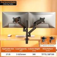 Support d'écran double en aluminium à ressort à gaz, 17-35 pouces, 2-10 kg par écran, mouvement complet, fixation par pince en C et œillet, direct usine