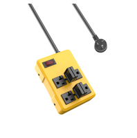 Stop Kontak Industri Logam 20A dengan 4 Outlet, Pelindung Lonjakan Arus, Penutup Pengaman, Kabel Ekstensi 1.5FT-25FT