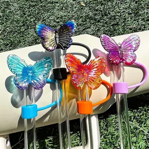For <b>Stanley</b> Water <b>Cup</b> Accessory 10mm Silicone Heat-resistant Dust Proof <b>Straw</b> Plug Cap Butterfly Design Spill Stopper Plastic Co - Product Image 3