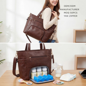 <span class=keywords><strong>Bolsa</strong></span> de Pañales de Viaje para Maternidad, de Gran Capacidad, en Cuero Vegano, con Bolsillos Aislantes, para Bomba de Leche Materna - Product Image 2